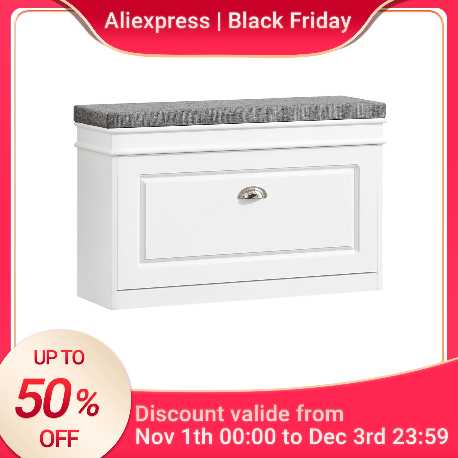 SoBuy FSR82-L Schuhkipper Schuhschrank mit Klappe Schuhbank mit Sitzkissen Schuhkommode Sitzbank BHT ca. 75x51x24cm