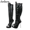 Sorbern Mode Kniehohe Stiefel Stilettos High Heels Plattform Lange Stiefel Schnüren Oberschenkel Hohe Stiefel Frau Schuhe Große Größe 16