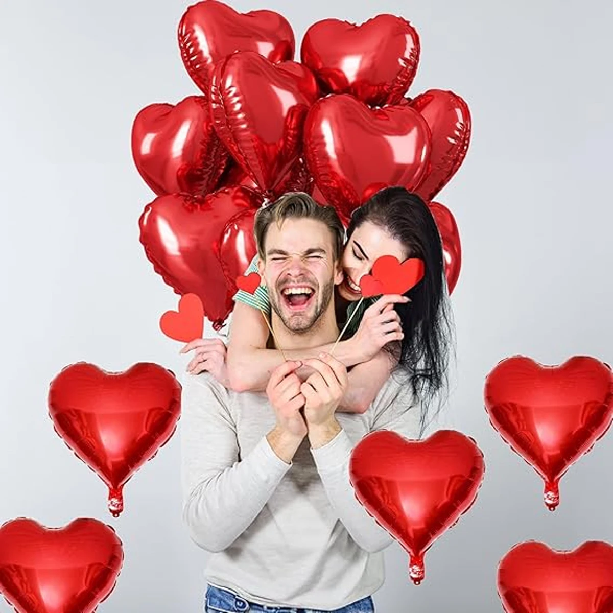 10 Stück rote herzförmige Luftballons – verwendet für romantische Feiern, Hochzeiten, Jubiläen, Valentinstag, Partydekorationen Image