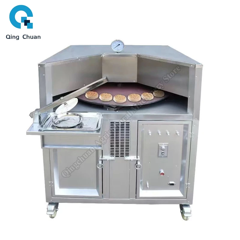 Kommerzielle rotierende flache Naan-Bake-Herstellung, elektrischer Gas-Tandoor, Pita-Brot-Ofen, Snack-Maschinen, rotierender Pfannkuchen-Maker Image