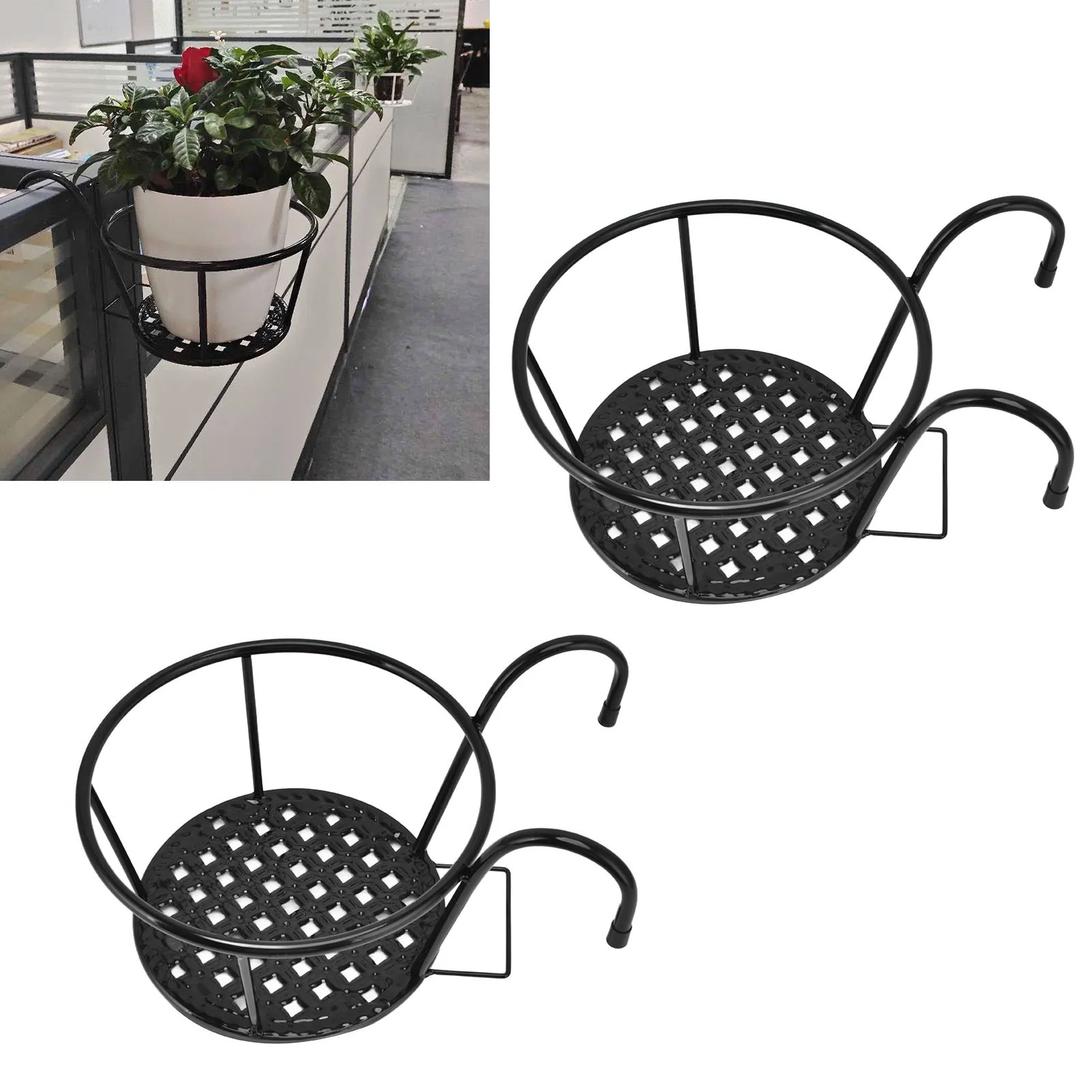 2-teiliger hängender Pflanzkorb aus Eisen, Kunst-Hängekörbe, Mehrzweck-Kunst-Hängegeländer, Pflanzenhalter für Terrasse, Balkon, Dekoration Image