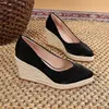 8 cm Plus Größe 34-42 Flacher Mund Satin Plateau Wedges Schuhe Pumps mit Absatz 2025 Frühling High
