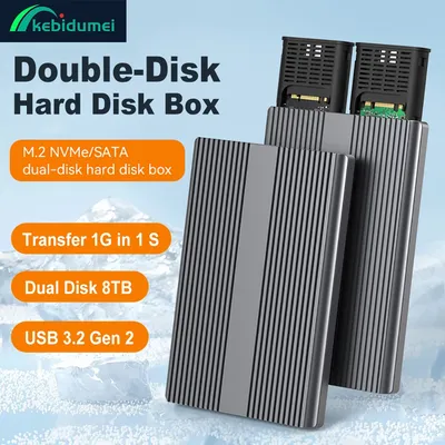 Dual Bay M.2 NVMe Mobile SSD Box Type C USB 3.2 Gen 2 SSD Enclosure Aluminum Alloy M.2 Hard Drive Box Independent Dual Disk Slot