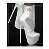 Weiße Kette Mitte Wade Plattform Stiefel Dünne High Heel Spitz Mode Sexy 2025, Winter Große Größe Frau Schuhe Zapatillas Mujer