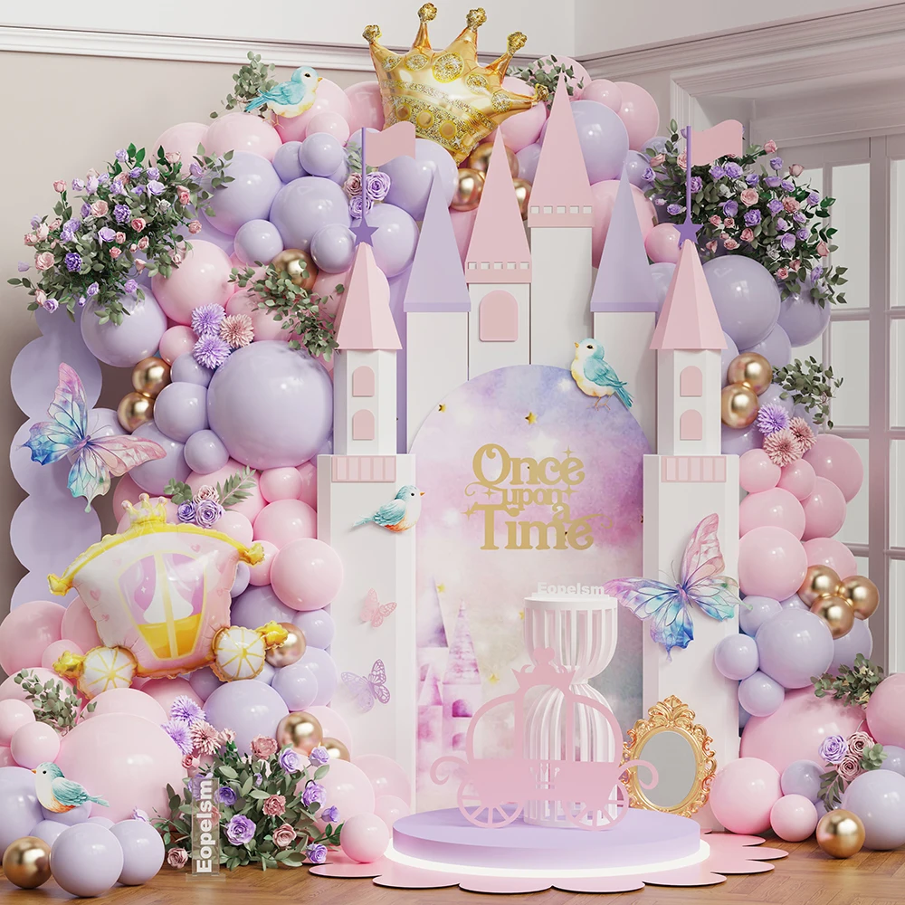 91/102Pcs Rosa Prinzessin Schloss Ballon Girlande Set Vintage Auto Krone Folie Ballon Mädchen Geburtstag Baby Dusche Hochzeit party Decor Image