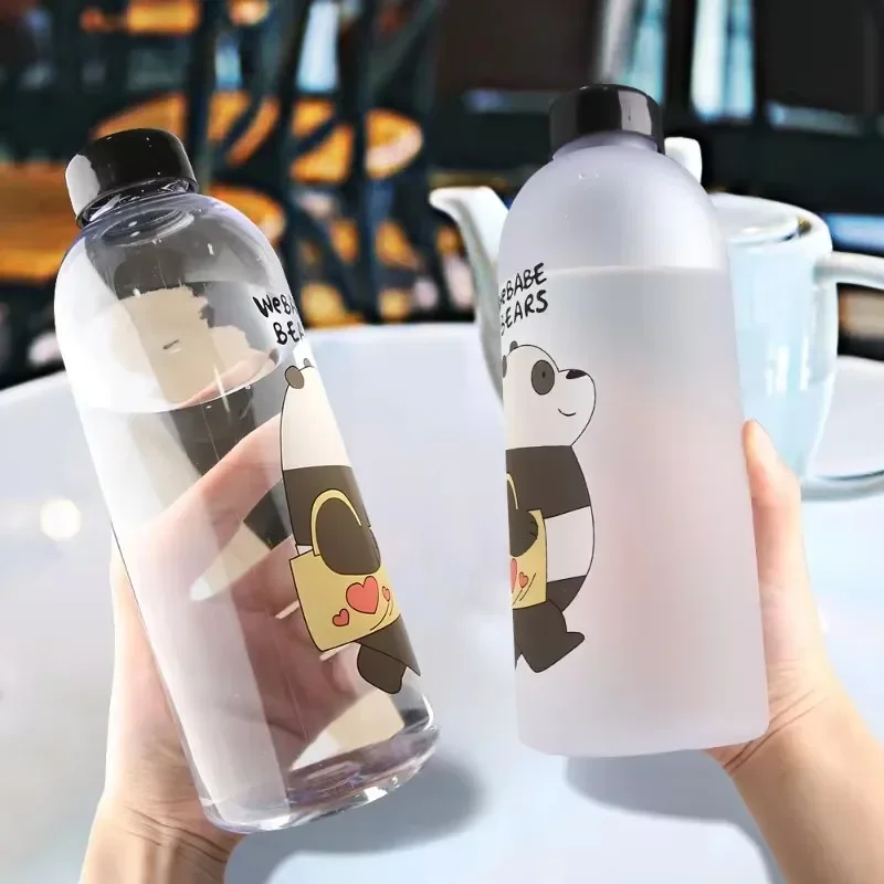 1000 ml Tragbare Große Cartoon Wasser Flasche Panda Nette Bär Matt Stroh Becher Lebensmittel Grade Hitzebeständige Kinder Wasser Flasche Image