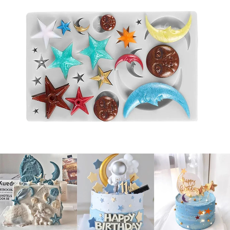 Stern Sonne Mond Gesicht Fondant Form für Kuchen Dekoration Cupcake Topper Halbmond Zucker Handwerk Gummi Paste Schokolade Baby Dusche Form Image