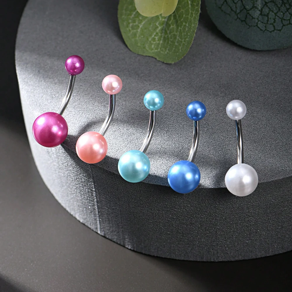 14G Edelstahl Fake Pearl Bauchnabelring Faux Pearl Bauchnabelpiercing Nabel Bauchnabelring, Bunte Nabelringe Image
