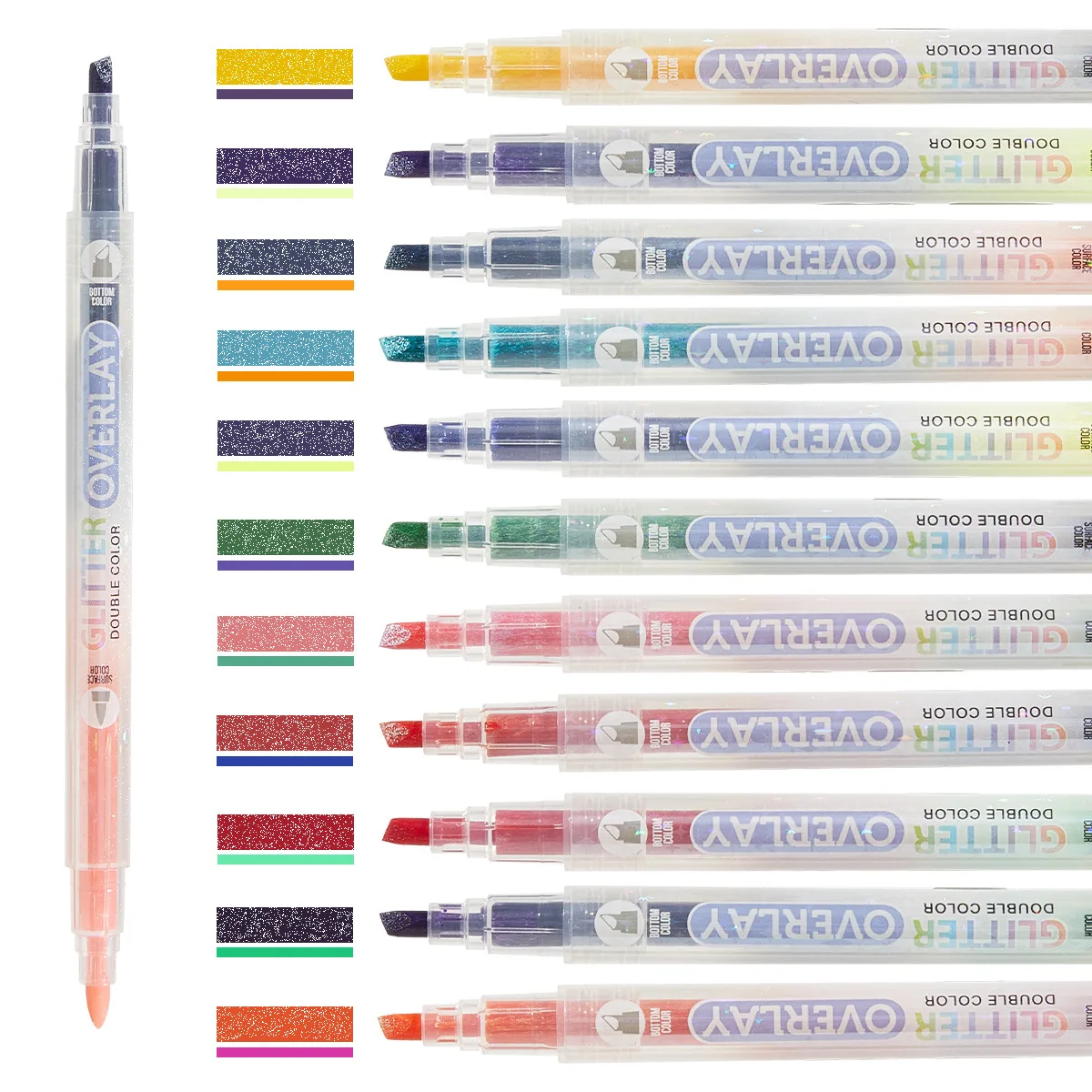 Glitzer-Textmarker, Meißel und feine Doppelfarbe, glitzernde Textmarker, Farbschichtung, Textmarker ohne Blutfarben Image