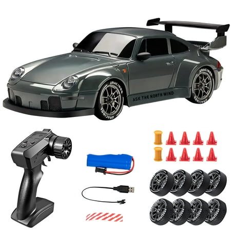 High-Speed RC Drift Car 1:10 Scale 4WD Remote Control Racing Car with Extra Tires Rechargeable Battery & LED Lights