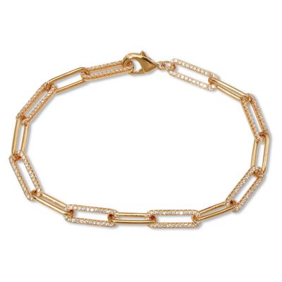 Women's .95 TCW Round Cubic Zirconia 18k Yellow Gold-Plated Paperclip Bracelet 7.5-inch by PalmBeach Jewelry in White (Size ONE SIZE)