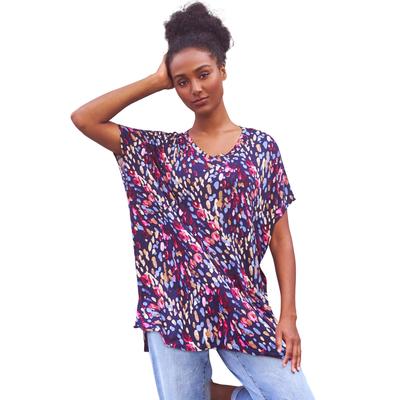 Plus Size Women's Oversized Tunic by ellos in Navy Abstract Dot (Size S)