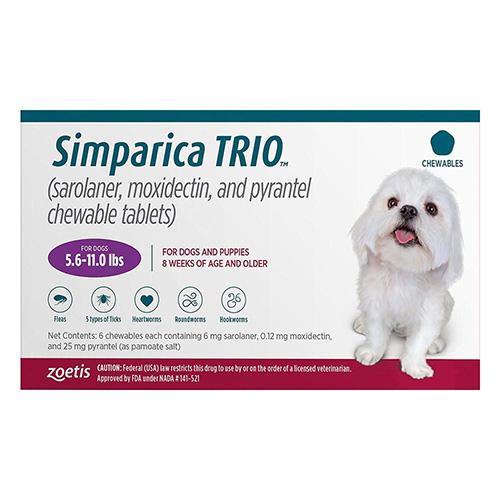 Simparica Trio für Hunde 5.6-11 Lbs (Lila) 6 Dosen
