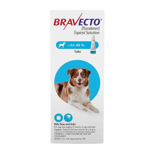 Bravecto Topical für große Hunde (44 - 88 lbs) Blau 3 Dosen