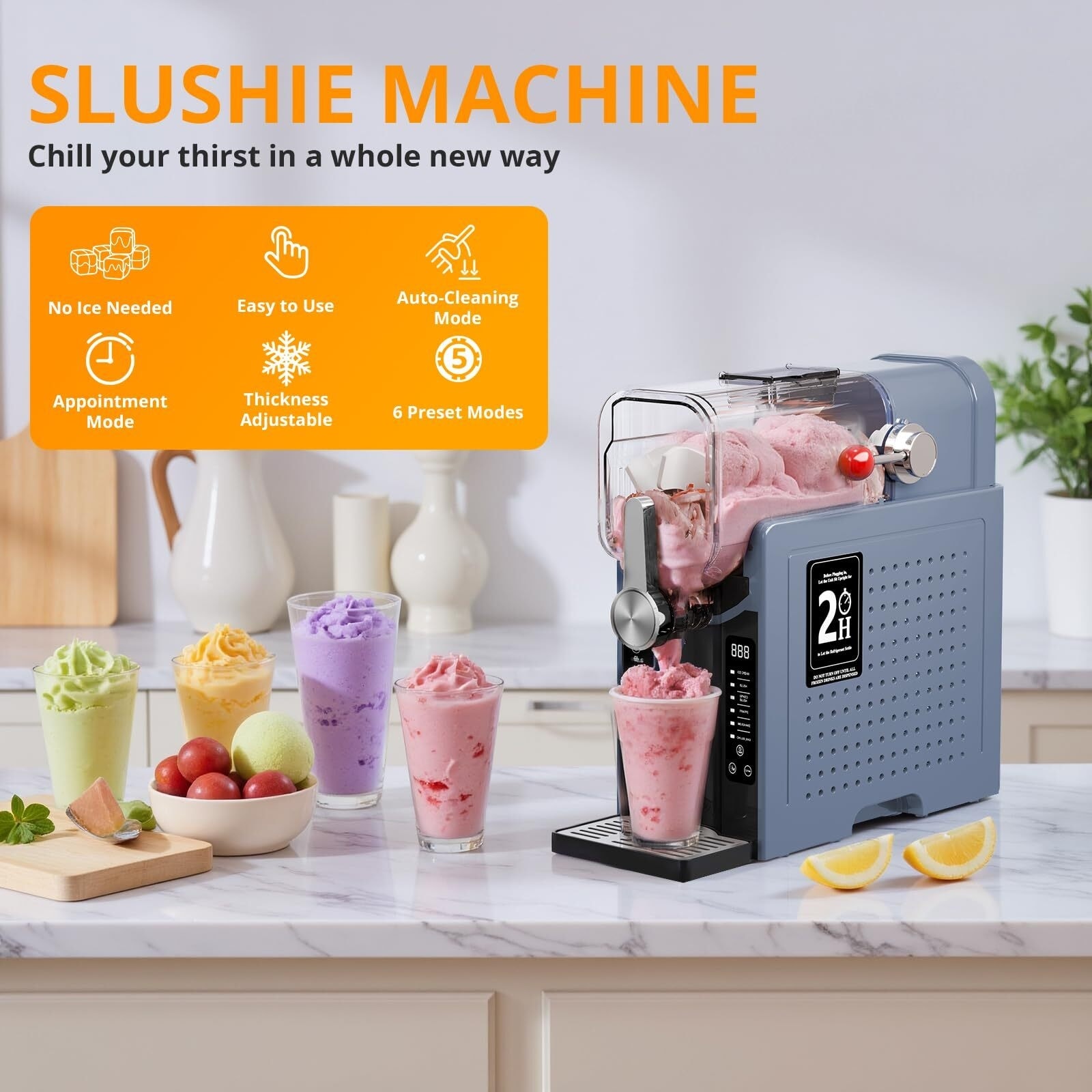 6 Pre-set Modes Slushie Machine Self-Cleaning Professional Frozen Drink Maker, No Ice Needed