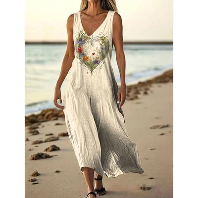 Women's Long Dress Maxi Dress Casual Dress Tank Dress Summer Dress Vintage Daily Holiday Beach Regular Fit Floral Sleeveless V Neck Light Pink Aqua Blue Black Pink Summer