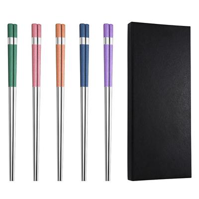 5 Pairs of Chopsticks, Reusable 304 Stainless Steel Chopsticks, Multi-Color Anti-Slip Chopsticks, Heat-Insulated and Anti-Scalding Chopsticks