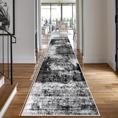 TEMU 1pc Lightweight Luxury Simple High-grade Gray Living Room Hallway Runner, Machine Washable Kitchen Entry Mat, Bedroom Bedside Long Mat, Suitable For Balcony Staircase Runner Image