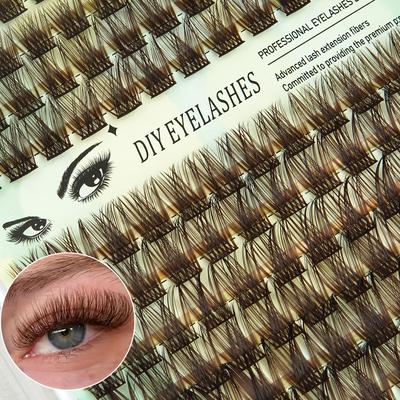 TEMU 144pcs Brown Cluster False Eyelashes Thick And Fluffy Single Lash 10-16mm D Suitable For Beginners Natural Diy Eyelash Clusters Set Soft, Lightweight And Reusable Image