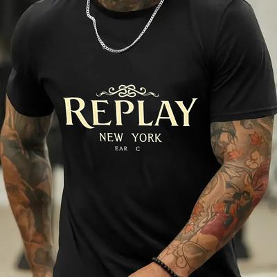 "TEMU 413 Cotton Men's T-shirt- Black With Golden " New 50.52meter Graphic Print, Micro-stretch, Regular Fit Casual Summer Tee For Sports& Casual Attire" Image