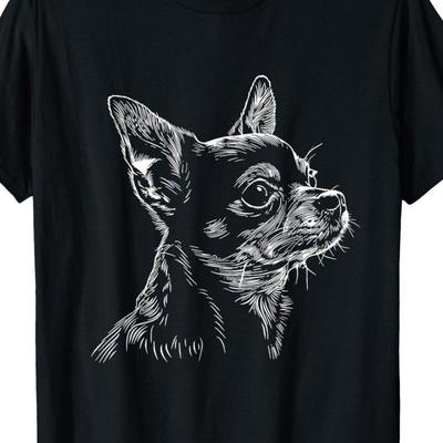 TEMU Men's Slim Fit Chihuahua Dog T-shirt - Short Sleeve Round Neck Casual Tee, Machine Washable, Small Black, Casual Wear | Round Neck Top | Breathable Fabric, Dog Shirt Image