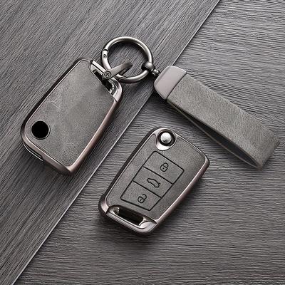 TEMU Tpu Leather Car Key Case Holder Protector For Vw , Octavia, A7, , Seat , Leon, Golf 7 Mk7 Vii, Tiguan Image