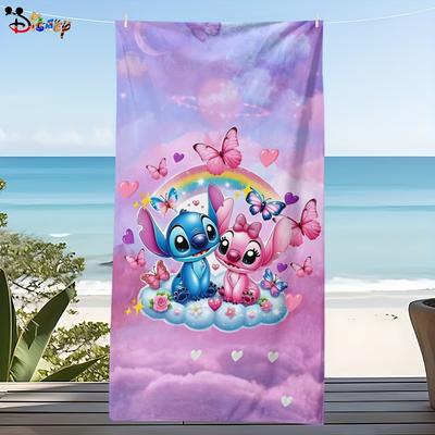 TEMU 1pc Official Store Stitch And , Rainbow Themed Beach Towel, Suitable For Bathroom, Beach, Face, Spa, Durable Bath Accessory Image