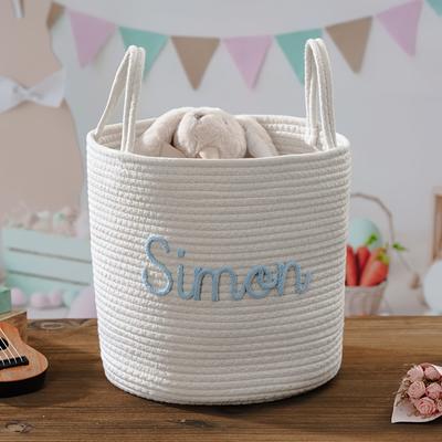 TEMU 1pc Personalized Name Fabric Storage Basket With Handles - Customizable Round Organizer For Toys, Laundry, And Pet Items - Ideal Christmas Gift, Laundry Baskets Image