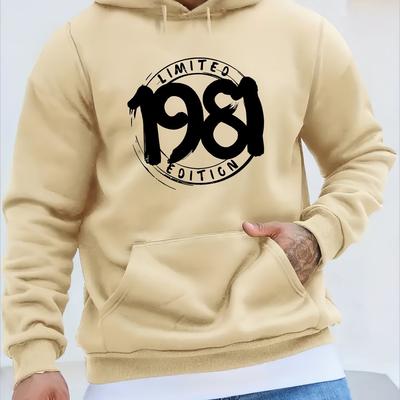 TEMU Limiteo 198 Men's Hoodie - Casual Polyester 100% Long Sleeve Sweatshirt With Stretch, Regular Fit, Alphabet Pattern, Knit Fabric, 200gsm - Top For Men Image