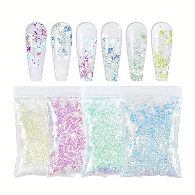 TEMU 4pcs Per Bag Ab Mermaid Sequins Glitter - High Gloss, Unscented, Rectangle Chunky Holographic Nail Art Accessories, Sparkly Chameleon Flakes For Manicure Design & Decoration Image