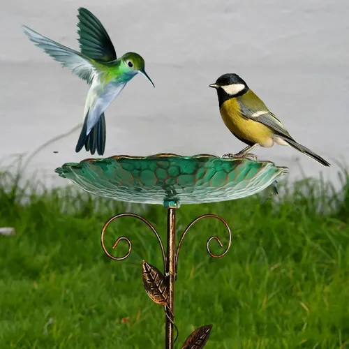 Vogelbad für den Außenbereich, Metall-Vogelbadschüssel, Ornament, dekorativer Vogelfutterspender mit 5-Zinken-Basispfahl für die Hofdekoration
