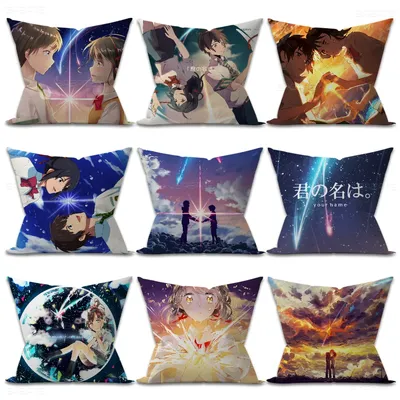 Anime Ihr Name Kissenbezüge Cartoon Sofa Dekorativ Zuhause Doppelseitiger Druck Kurzer Plüsch Niedlicher Kissenbezug Image