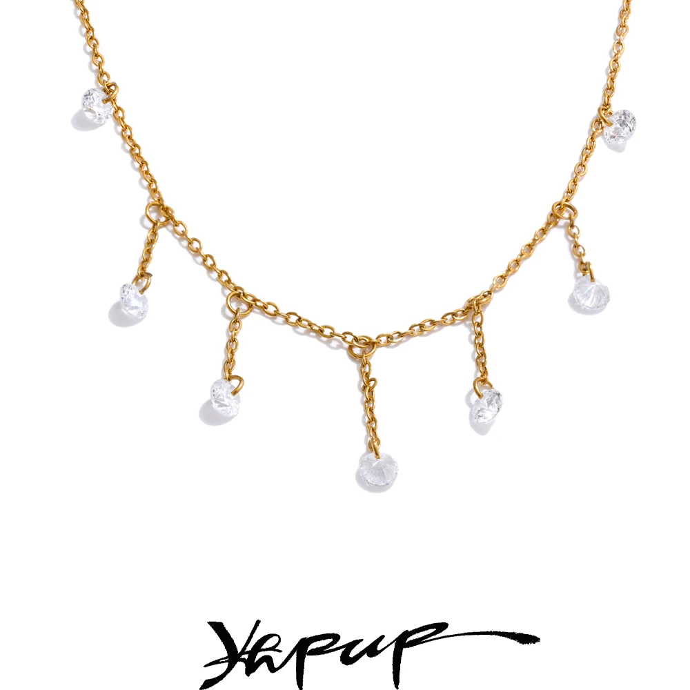 Yhpup Hochwertige Edelstahl-Schlüsselbeinkette, Tropfen-Zirkonia-Halskette, Alltagskleidung, Party-Geschenk, zarter, beliebter Schmuck Image