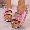 Sommer Neue Trend Mode Design Dicken Boden Schnur Doppel Schnalle Strass Kork Strand Hausschuhe Große Größe frauen Schuhe