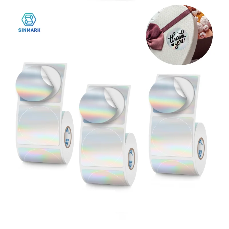 30 mm runde holografische Etiketten, PET-Regenbogen, glänzend, wasserfest, Aufkleber, Geschenkverpackung, Zubehör, Business-Etikettenaufkleber für Drucker Image