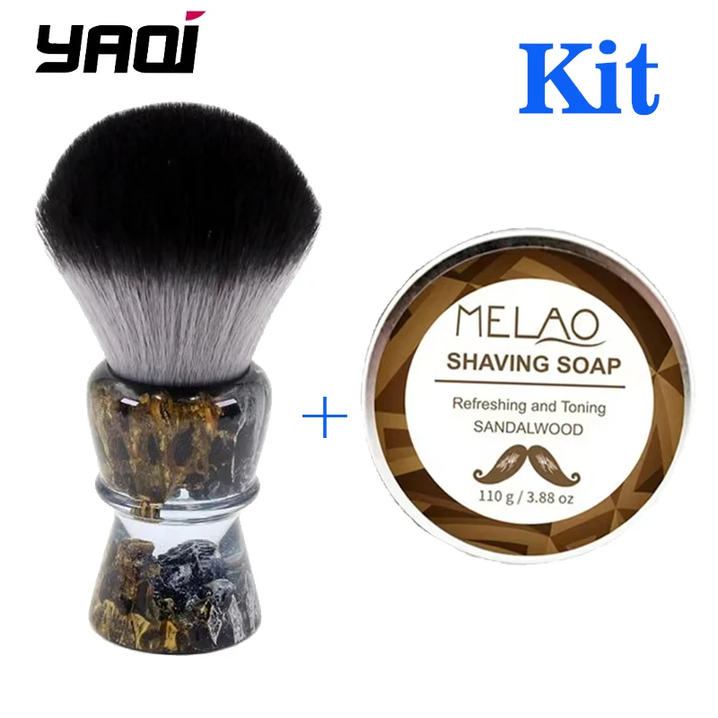 YAQI ROCKS 28 mm Kunsthaar-Harzgriff für Männer, nasse Rasierpinsel und Rasierseifen-Set Image