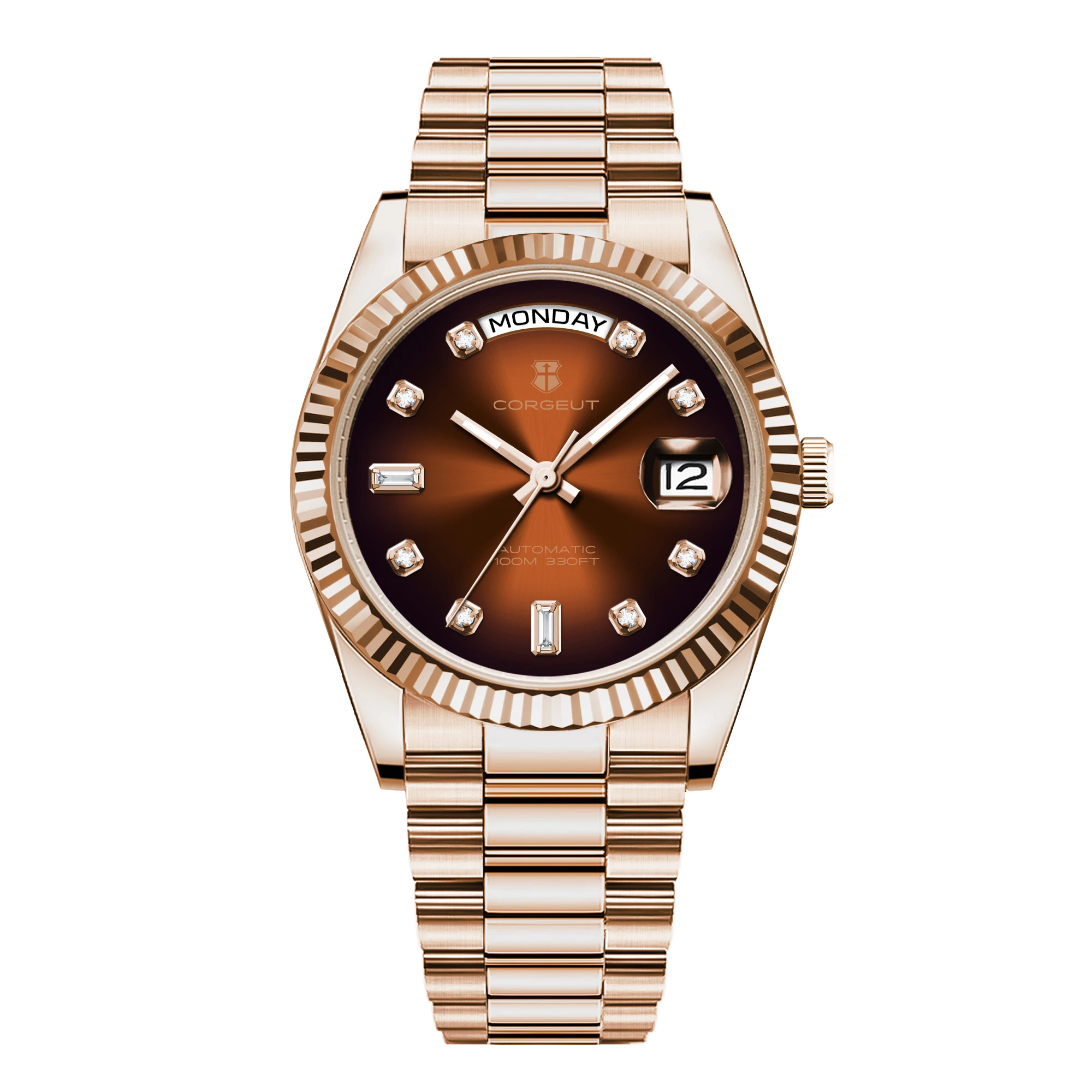 Corgeut 39mm Herrenuhr Automatik Gold Relogio Masculino nh36 Mechanische Saphir Weiß Rosa Zifferblatt Stahlband Herrenuhr Image