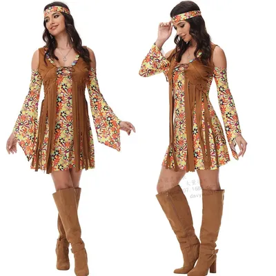 Morph Kostüme Hippie Kleid Damen 70er Jahre Kostüm Erwachsene Halloween Outfit Retro Boho Stil Image