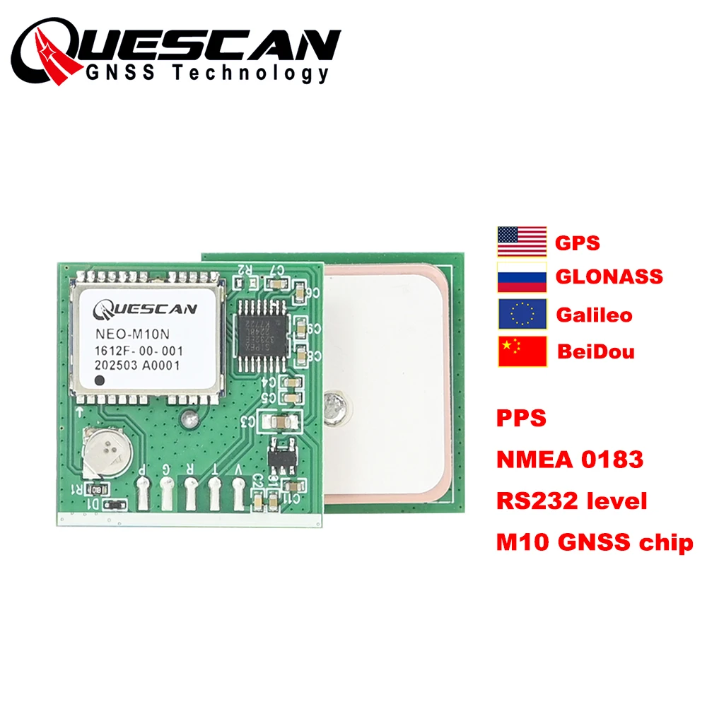 QUESCAN NMEA0183 RS232 M10 GPS-Modul mit PPS 1PPS Zeitimpuls GPS Galileo BeiDou GLONASS GNSS-Modul RS-232 NMEA 0183 1-25Hz Image