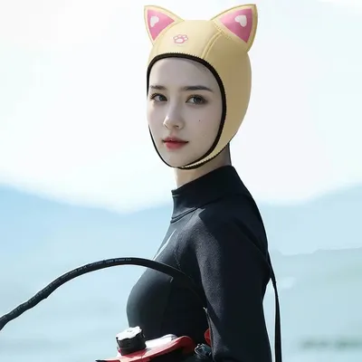 Wetsuit Hood Cat Ears Swimming Caps Waterproof Neoprene Diving Hood Dive Hood Headgear With Chin Strap Elastic Thicken Hat Gear