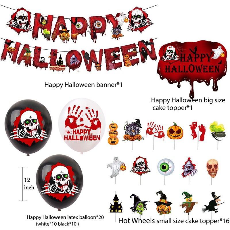 Halloween Decoration, Halloween Holiday Party Decoration Home Supplies Skull Bloody Balloon Cake Insert Flag Decoration Halloween Skeleton Decoration