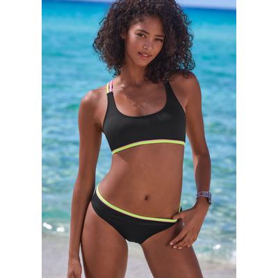 Bikini-Hose BUFFALO "Pop", Damen, Gr. 44, N-Gr, schwarz (schwarzs), Obermaterial: 83% Polyamid, 17% Elasthan. Futter: 100% Polyester, unifarben, kontrastfarbene Details, Badehosen, Mit kontrastfarbigem Bund Image