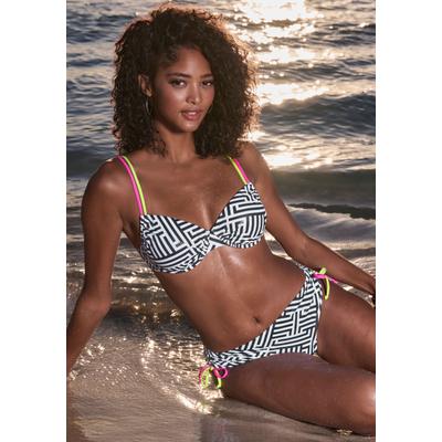 Bügel-Bikini-Top BUFFALO "Gio", Damen, Gr. 36, Cup D, schwarz-weiß (schwarz, weiß), Obermaterial: 83% Polyamid, 17% Elasthan. Futter: 100% Polyester, gemustert, bedruckt, Bikini-Oberteile, mit modischen Kontrastträgern Image