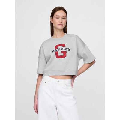 Gap Grey VintageSoft Cropped Elbow-Sleeve Sweatshirt