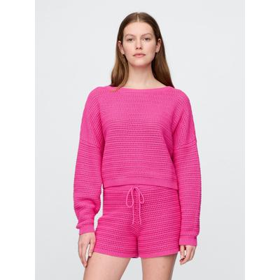 Gap Pink Crochet Cropped Boatneck Jumper