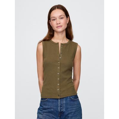 Gap Green Cotton-Modal Modern Ribbed Cardigan Vest