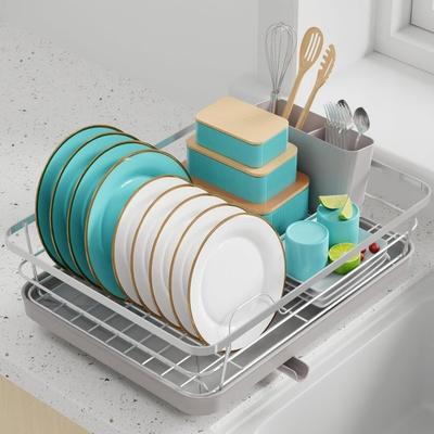 Dish Drying Rack - Stainless Steel Dish Rack with Drainboard for Kitchen Counter and Sink, 15.6