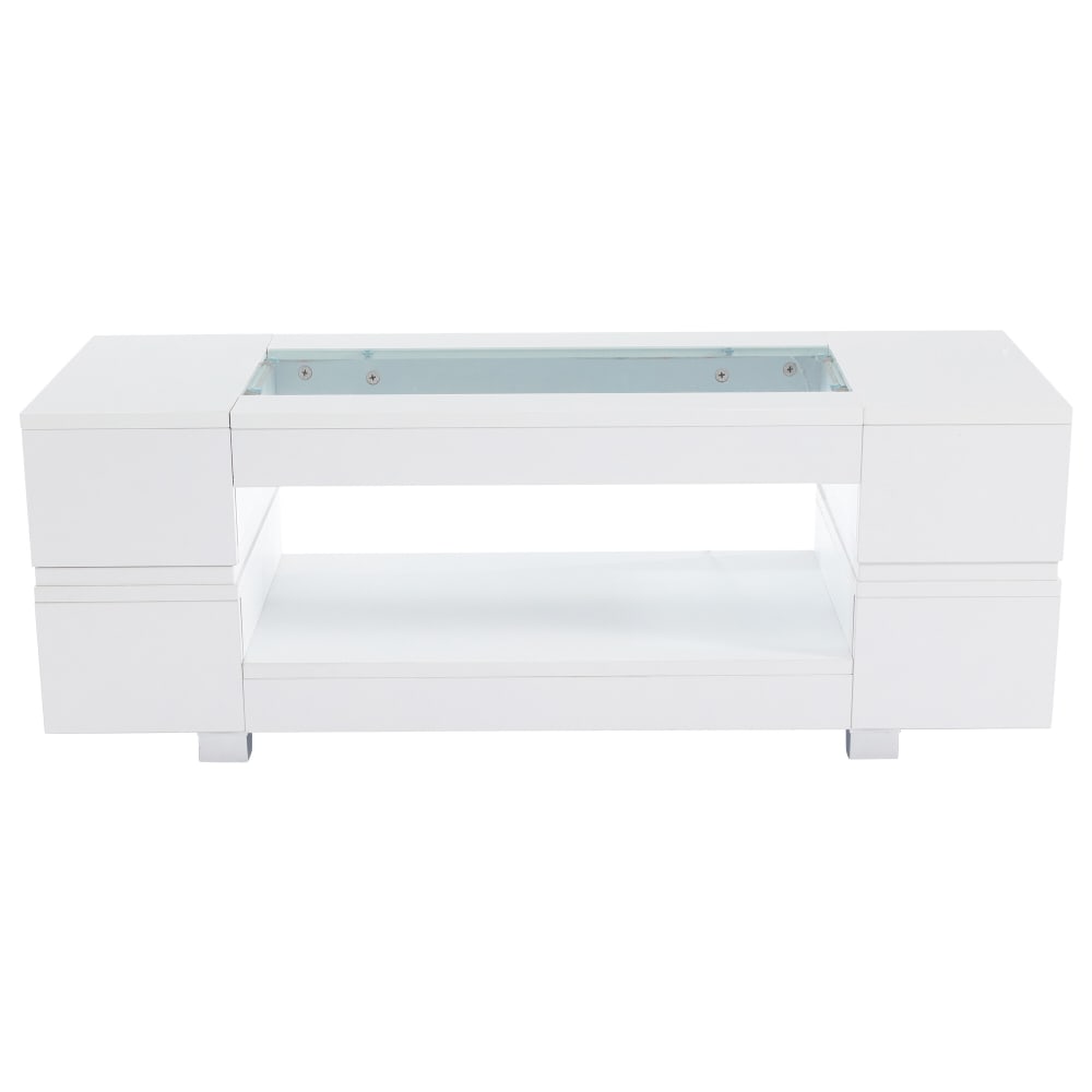 Table basse blanche moderne verre trempé avec éclairage LED 100x50x35