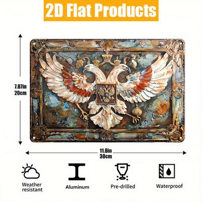 "TEMU Vintage Double-headed Eagle Aluminum Sign - 8"x12" | Waterproof Metal Wall Decor For Home, Farmhouse, Garage & Outdoor" Image