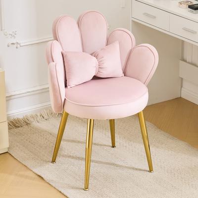 TEMU Bonllo Dressing Table Chair With Petal Backrest, Armchair For Living Room, Desk Chair, Modern Dining Chair With Adjustable Gold Legs & Bow Cushions For Bedroom, Home Office (white) Image